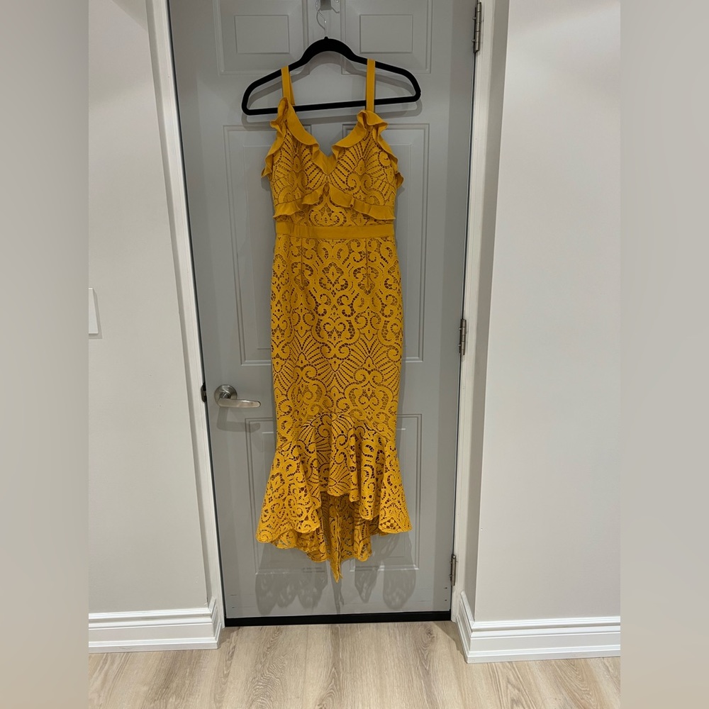Mustard Yellow Lace High-Low Dress